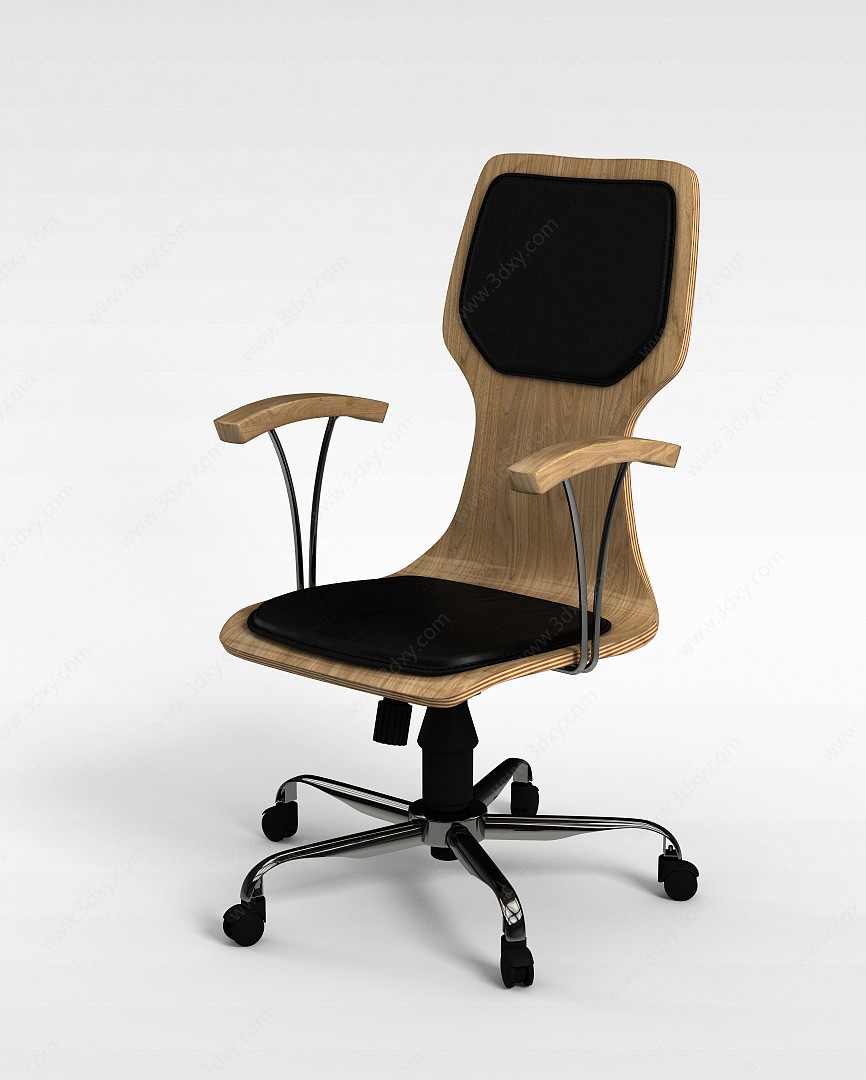 时尚黑色坐垫实木办公座椅3D模型