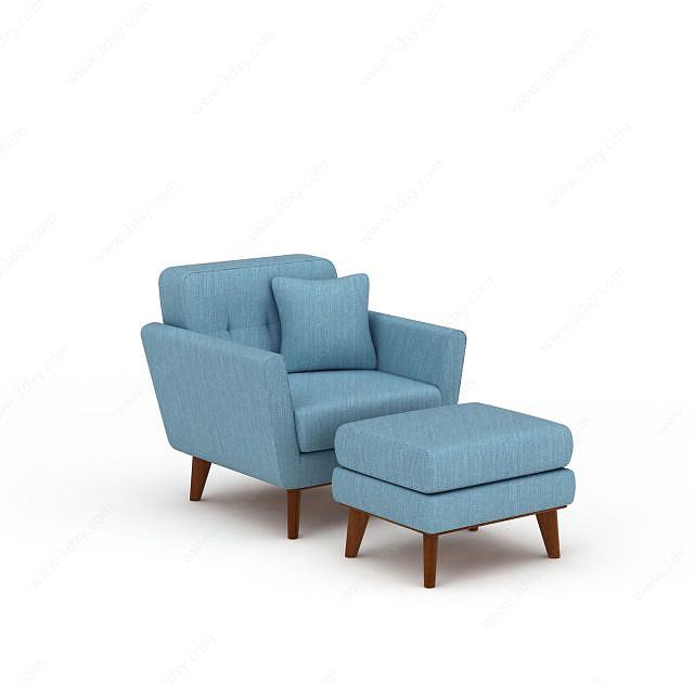 时尚蓝色布艺沙发座椅脚凳3D模型