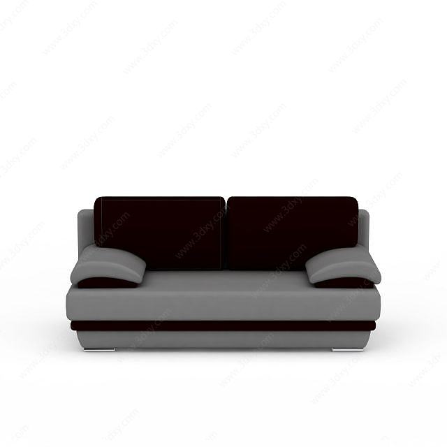 时尚布艺双人枣红色灰色拼色沙发3D模型