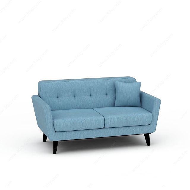 现代天蓝色双人布艺沙发3D模型