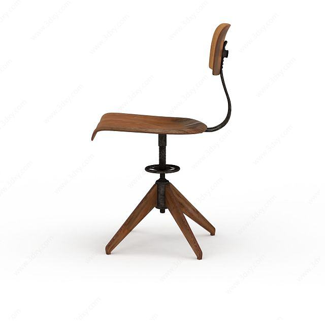 创意复古式实木旋转椅子3D模型