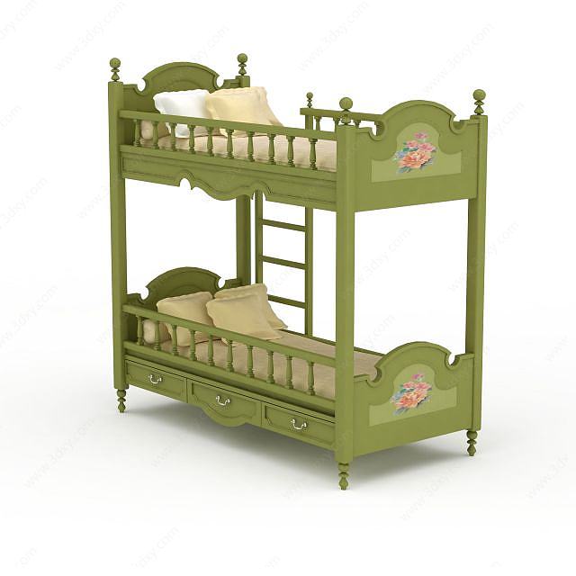 高档绿色双层儿童床3D模型