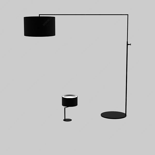 现代黑色金属台灯组合3D模型