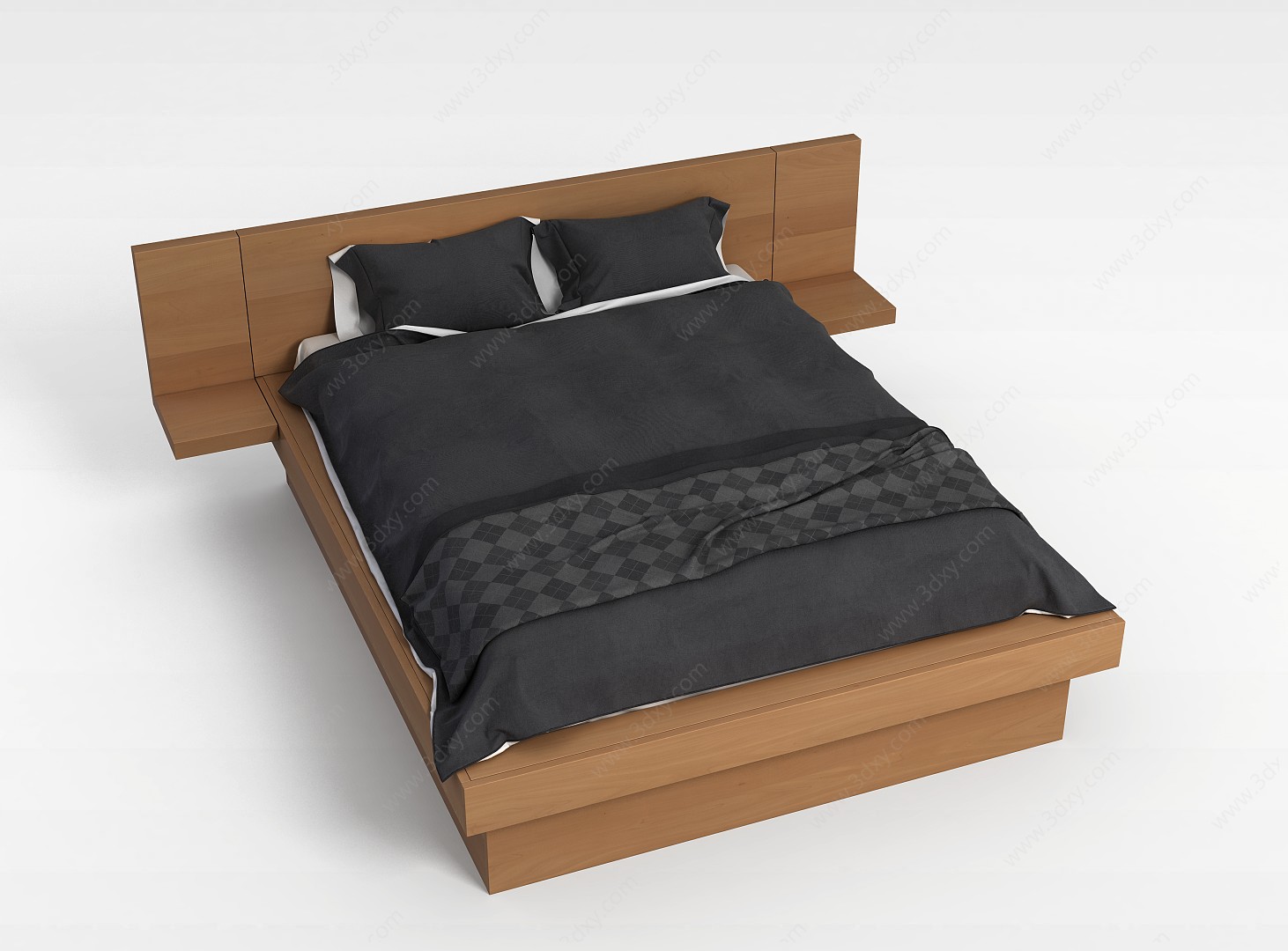 现代简约风格实木双人床3D模型