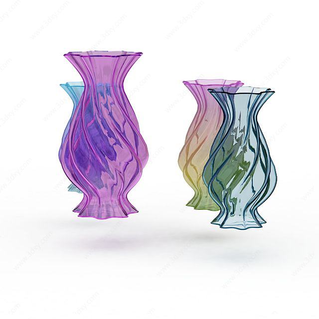 彩色透明玻璃花瓶组合3D模型