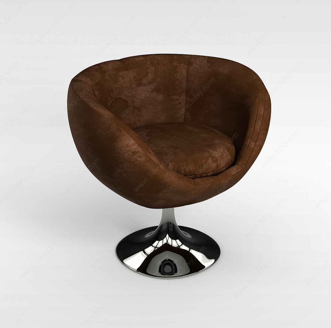 时尚咖啡色绒布休闲沙发椅3D模型