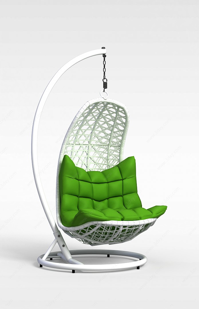 时尚白色编织绿坐垫沙发吊椅3D模型