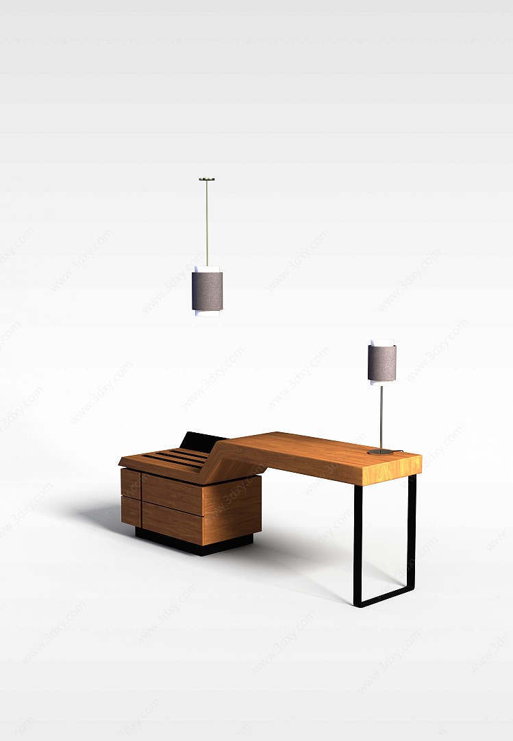 简约实木书桌办公桌3D模型