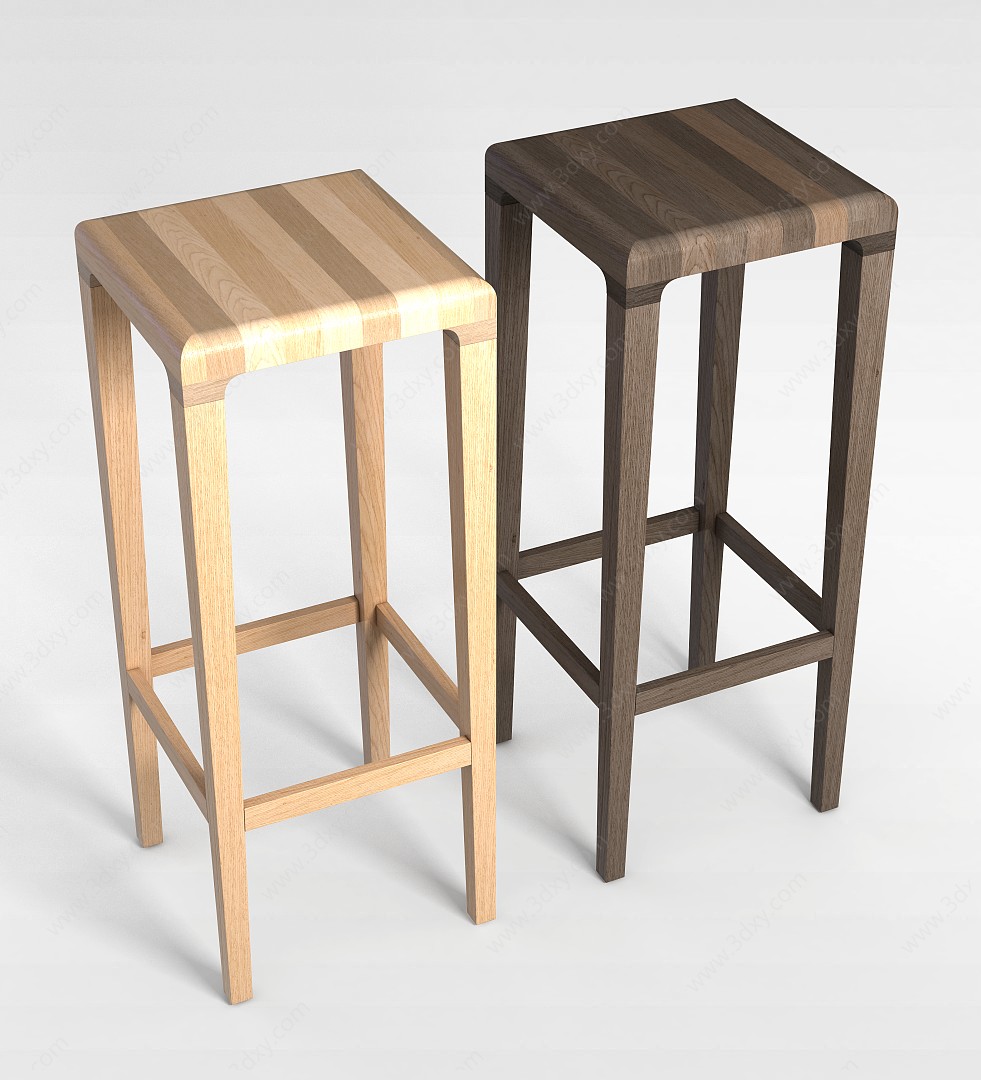 实木高脚咖啡方凳3D模型