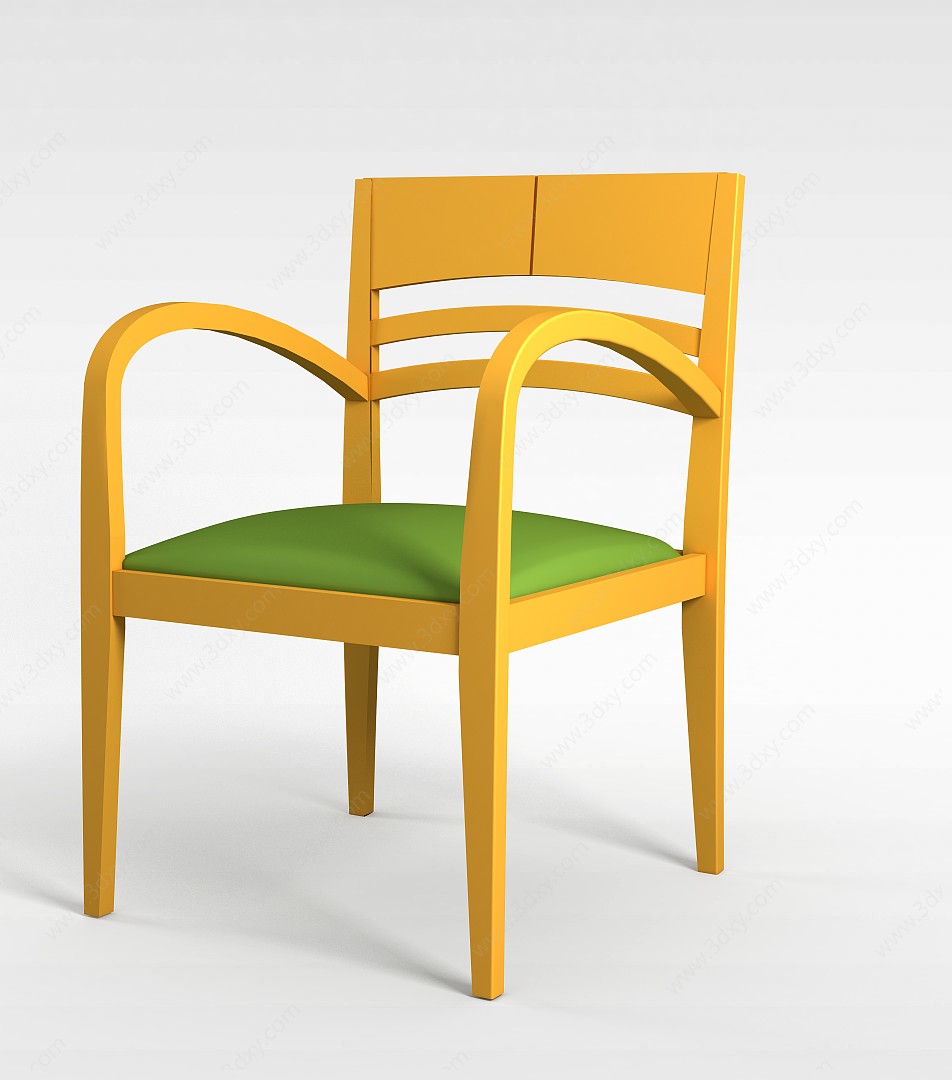 现代实木软坐垫餐椅3D模型