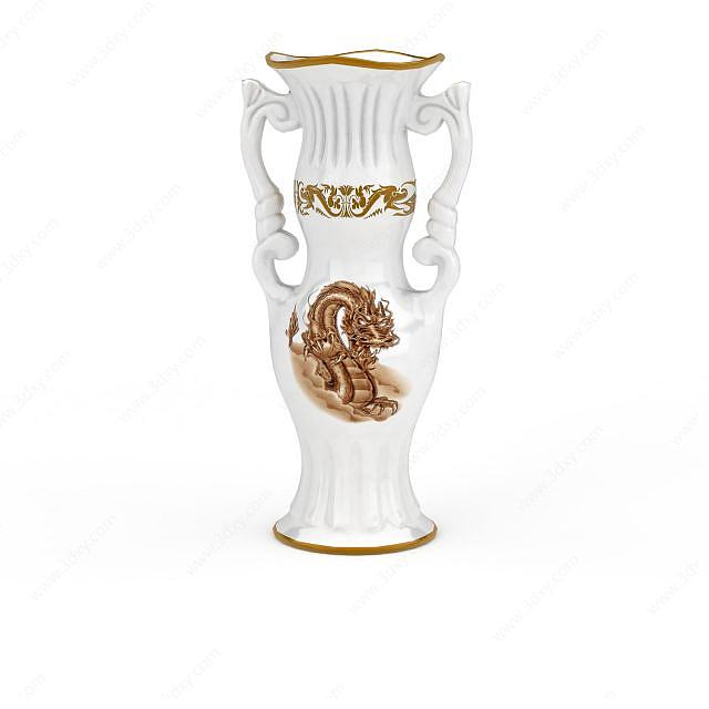 精美中国风白瓷龙雕花瓶3D模型