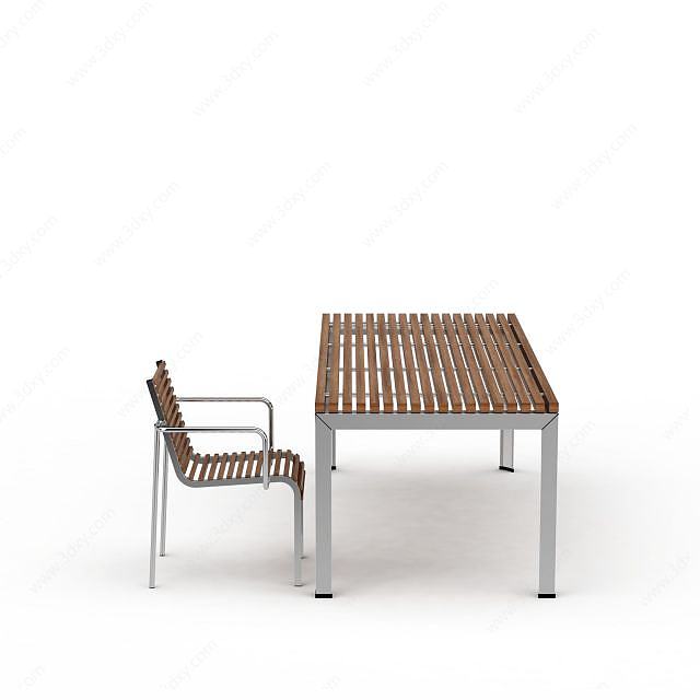 实木条不锈刚桌椅组合3D模型