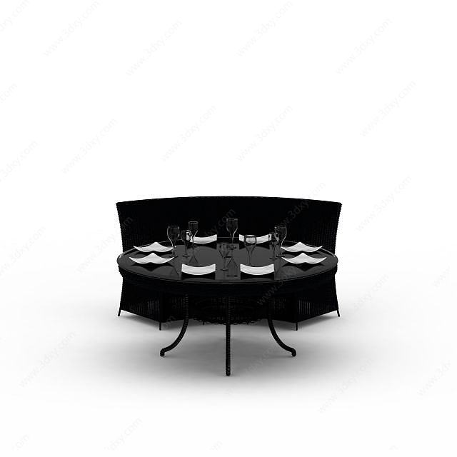 圆形餐桌沙发组合3D模型