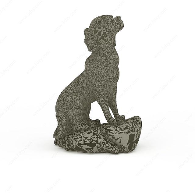 黑白花纹石雕狗3D模型