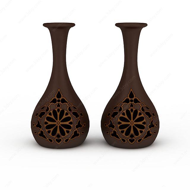 精美非洲陶艺雕花镂空瓶子摆件3D模型