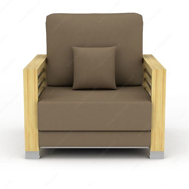单人实木沙发椅3D模型