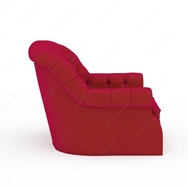 美式枚红色软包单人沙发3D模型