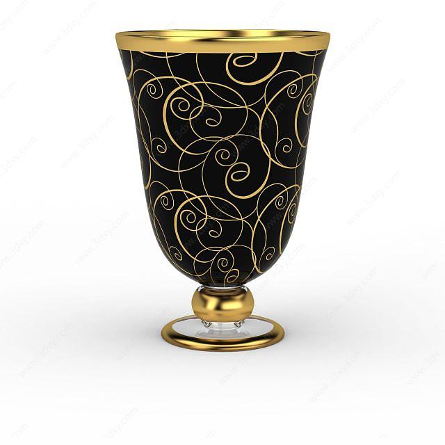 现代金色雕花酒杯摆件3D模型