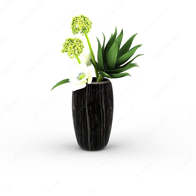 现代黑色条纹陶瓷花瓶3D模型