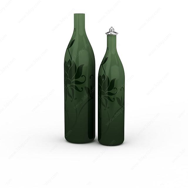 精美绿色印花瓶子摆件3D模型