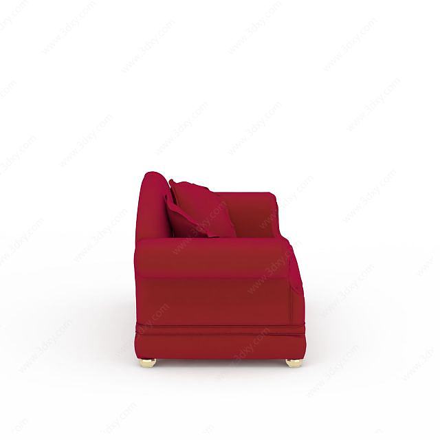 美式红色软包沙发3D模型