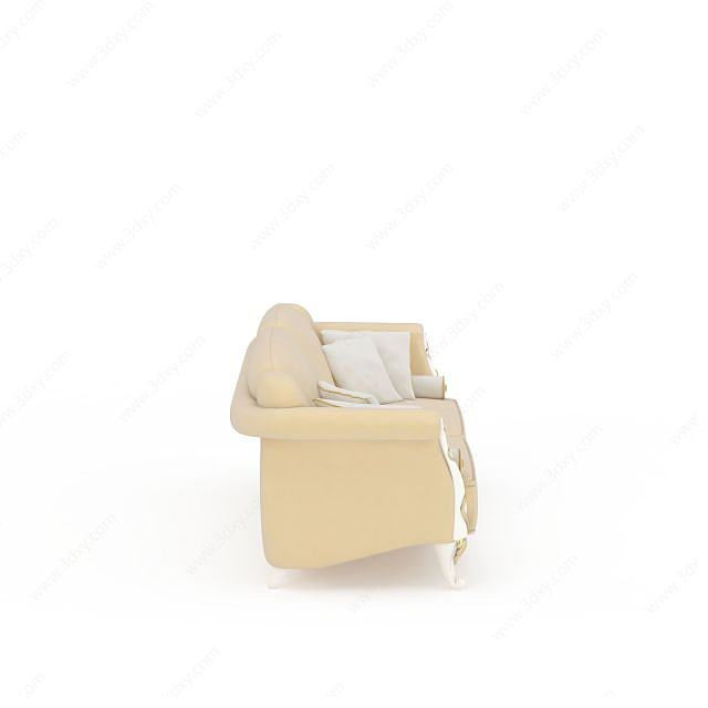 欧式米色双人软包沙发3D模型