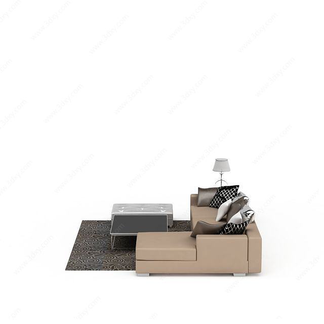 高档皮沙发茶几组合3D模型