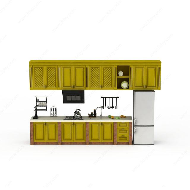 高端黄色橱柜套装3D模型