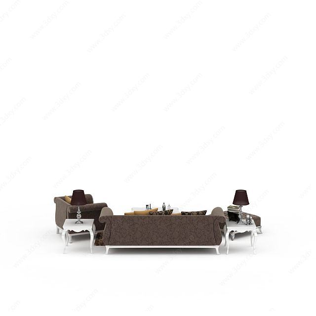 美式软包沙发茶几组合3D模型
