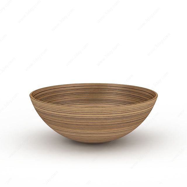日式实木条纹碗3D模型