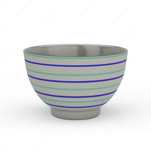 精美蓝色条纹瓷碗3D模型