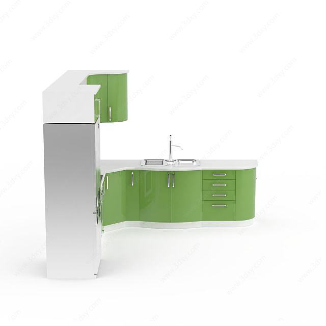 现代绿色大型橱柜组合3D模型