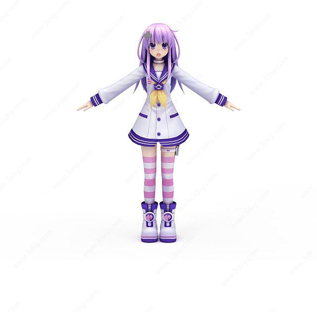 日系动漫角色紫发女孩3D模型