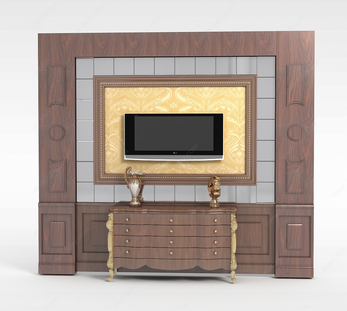 精美实木电视柜背景墙3D模型