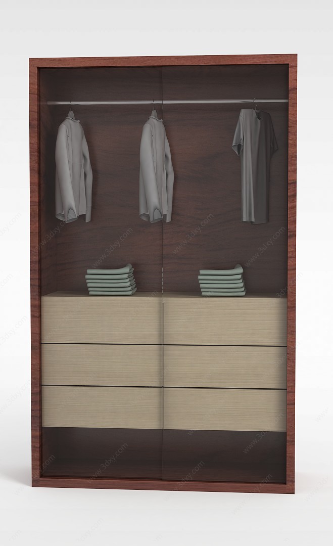 简约现代实木衣柜3D模型