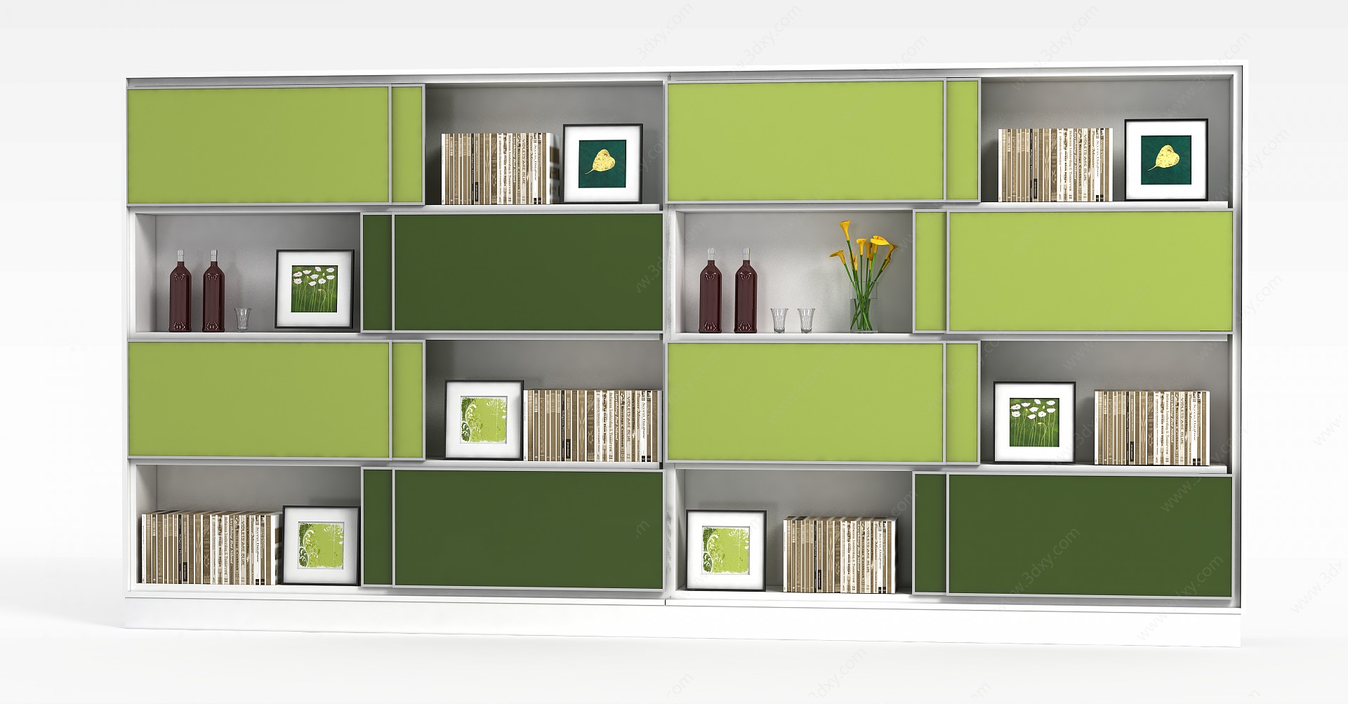 现代绿色书柜3D模型
