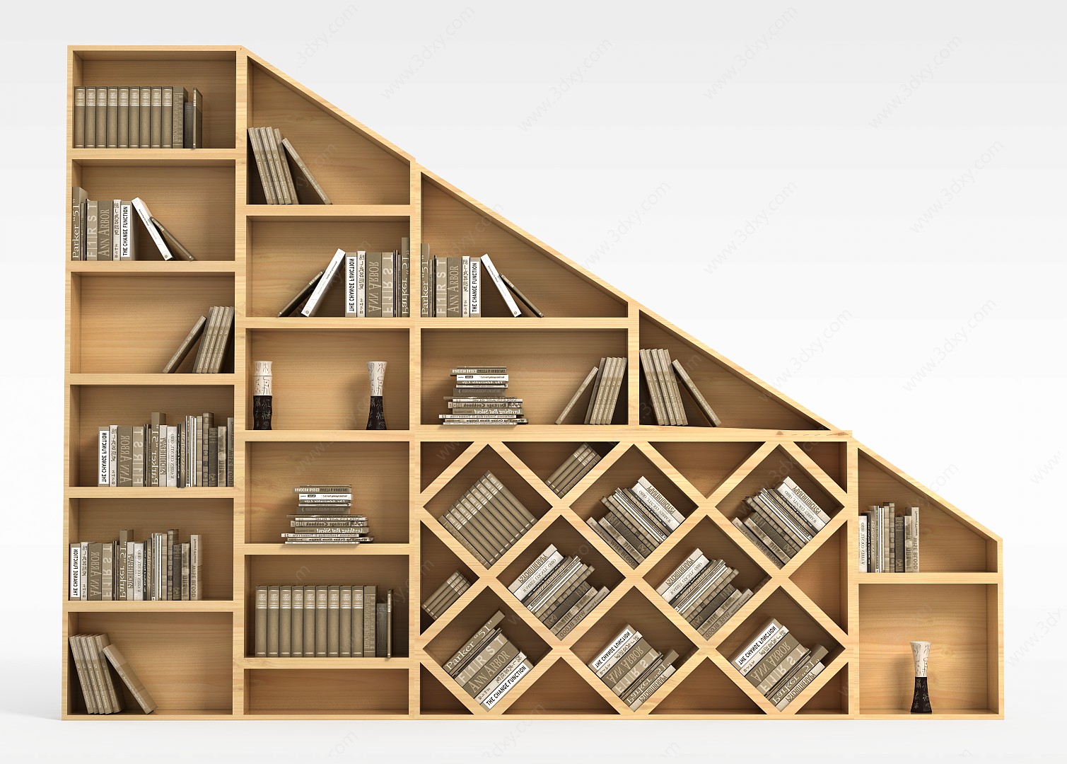 现代创意实木书柜3D模型