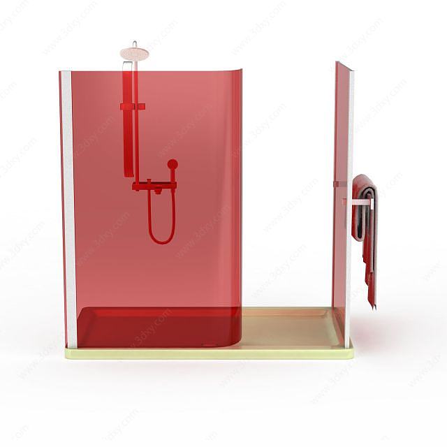 红色钢化玻璃沐浴间3D模型