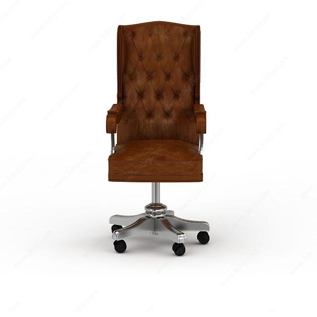 经典棕色软包办公椅3D模型