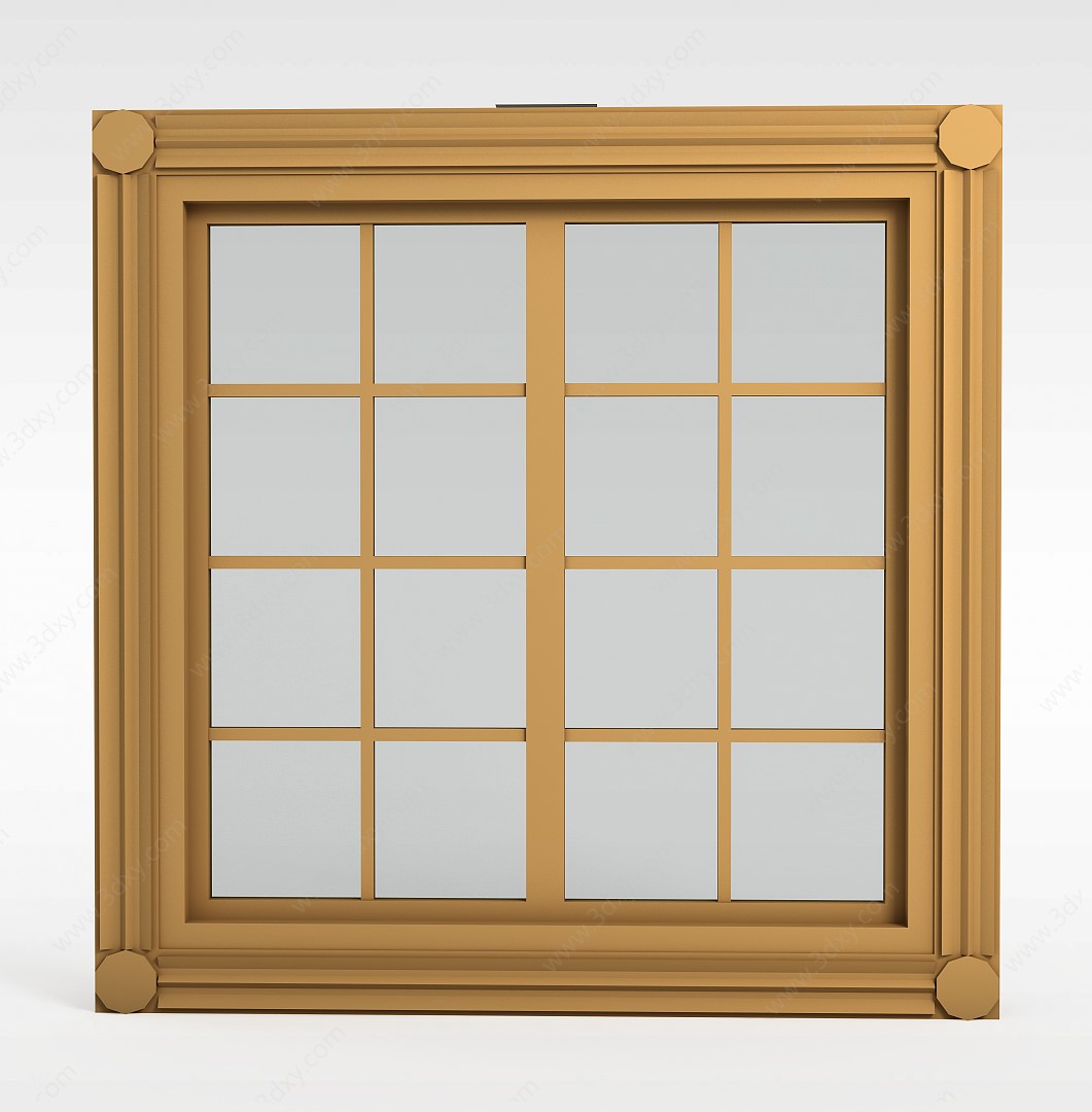 现代实木格子窗户3D模型