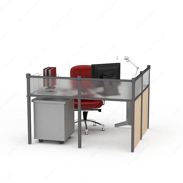 现代透明格子办公桌电脑桌3D模型