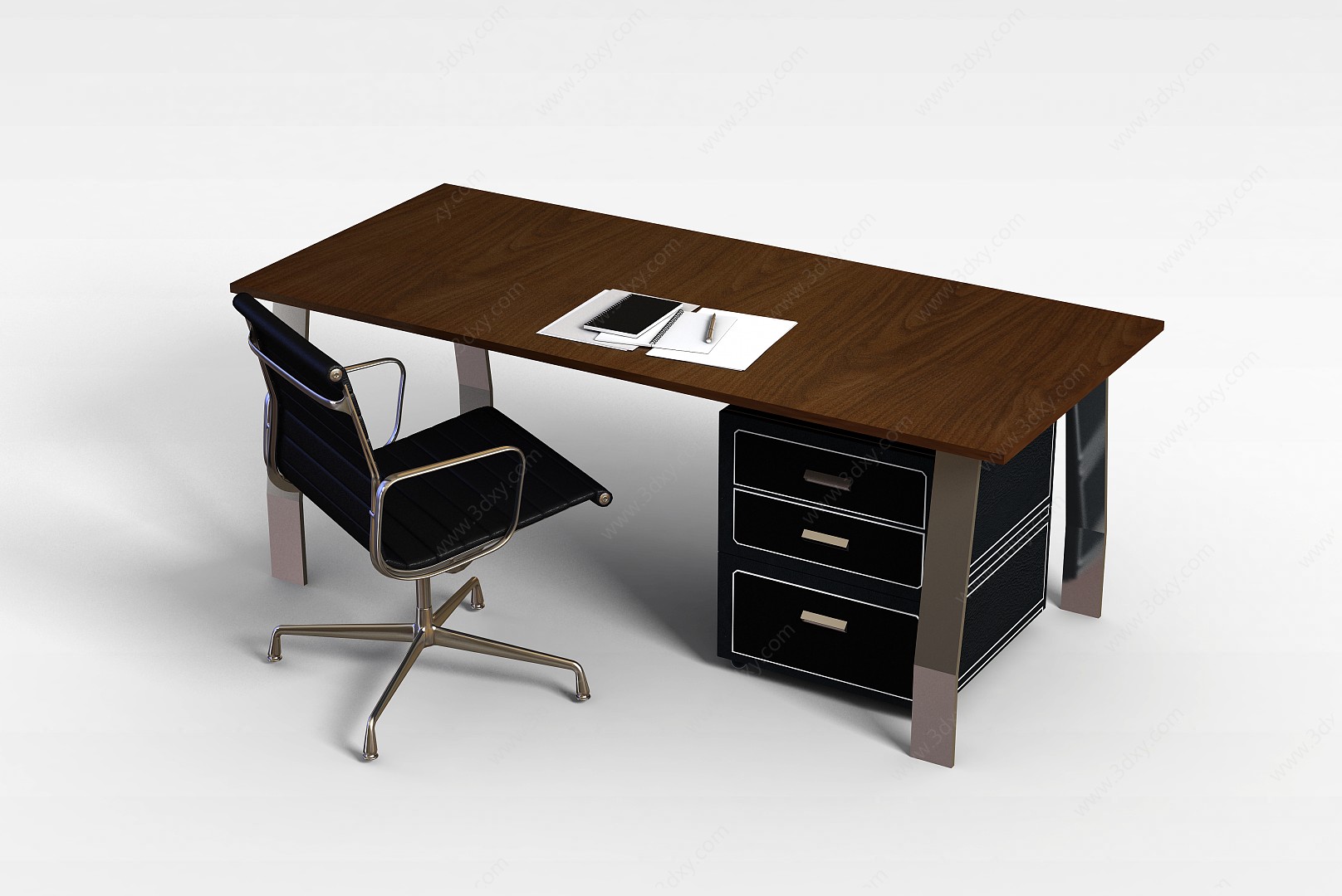 现代实木电脑桌办公桌3D模型