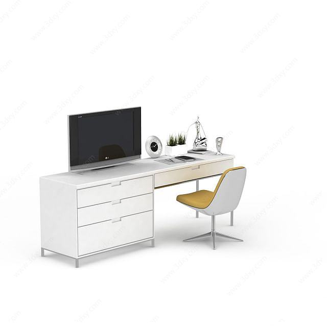 电脑桌办公桌椅组合3D模型