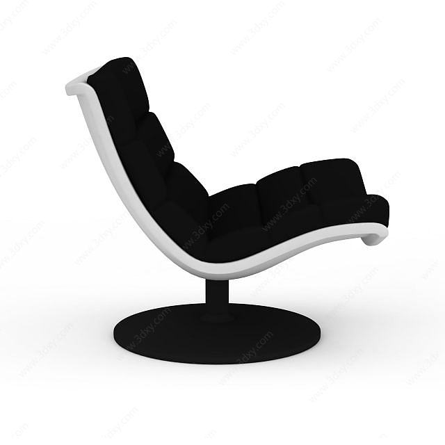 黑色美式软包休闲沙发椅3D模型