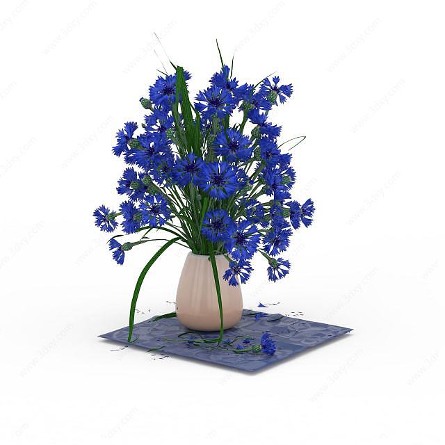 蓝色插花装饰3D模型