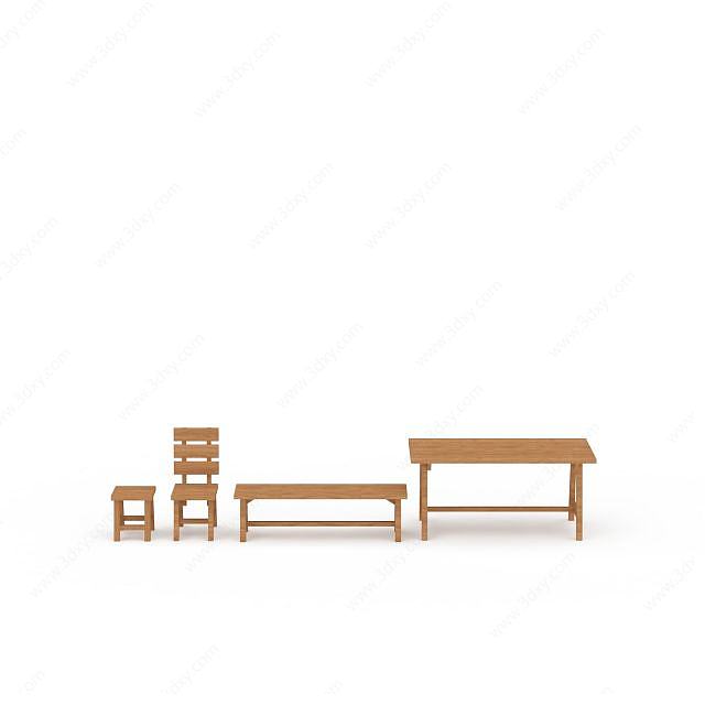 现代实木椅子组合3D模型