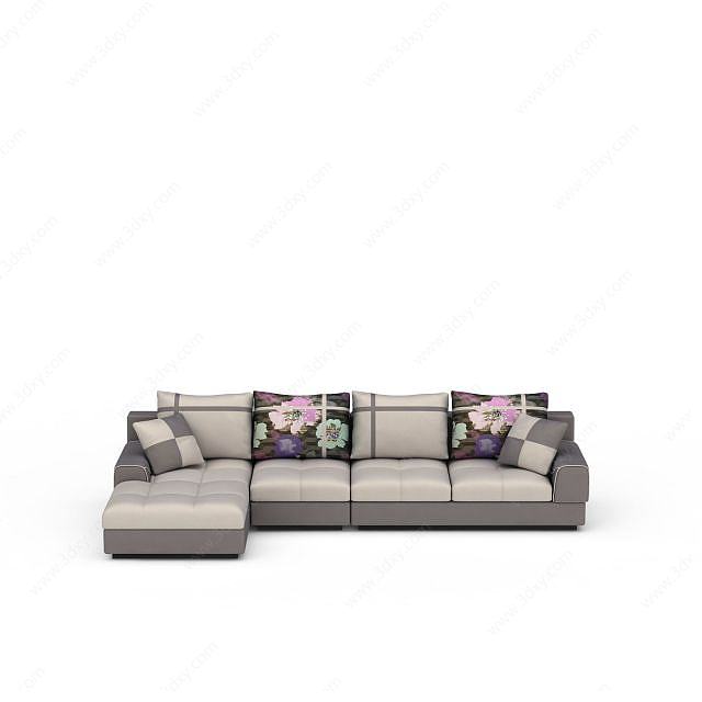 现代布艺拼色沙发组合3D模型