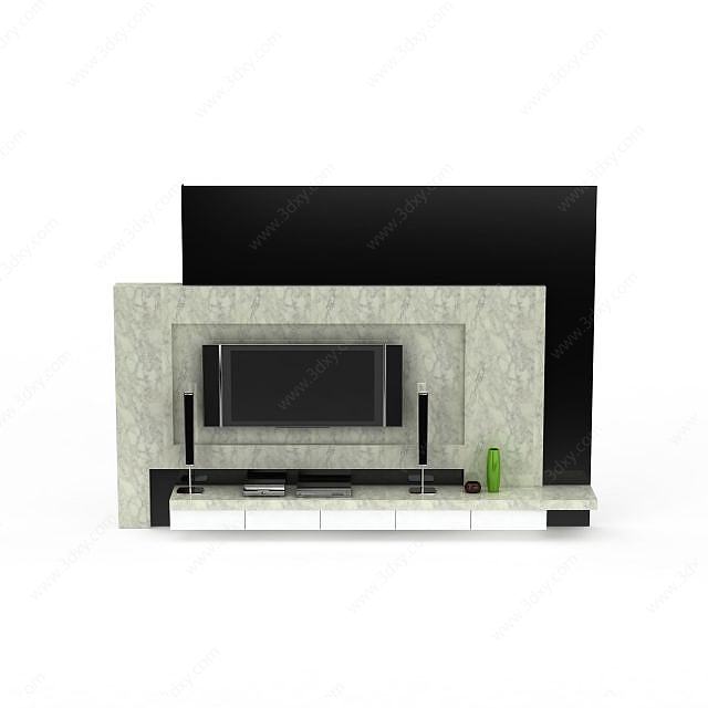 现代大理石电视柜背景墙3D模型