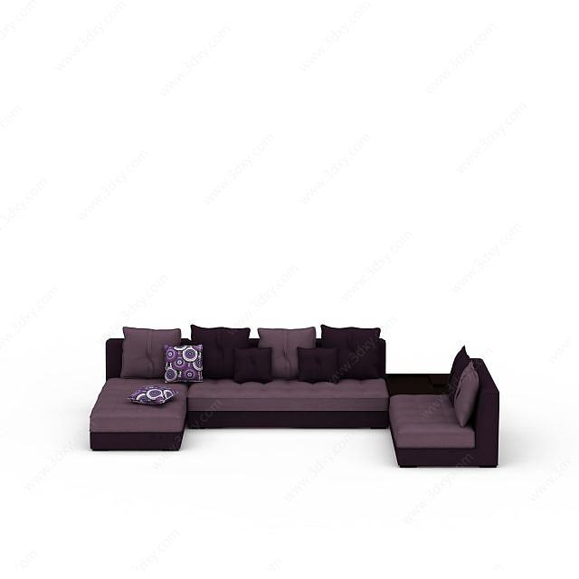 精美紫色布艺组合沙发3D模型