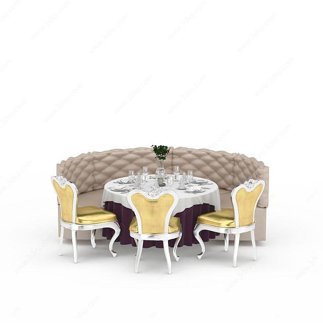 豪华软包沙发餐桌椅组合3D模型